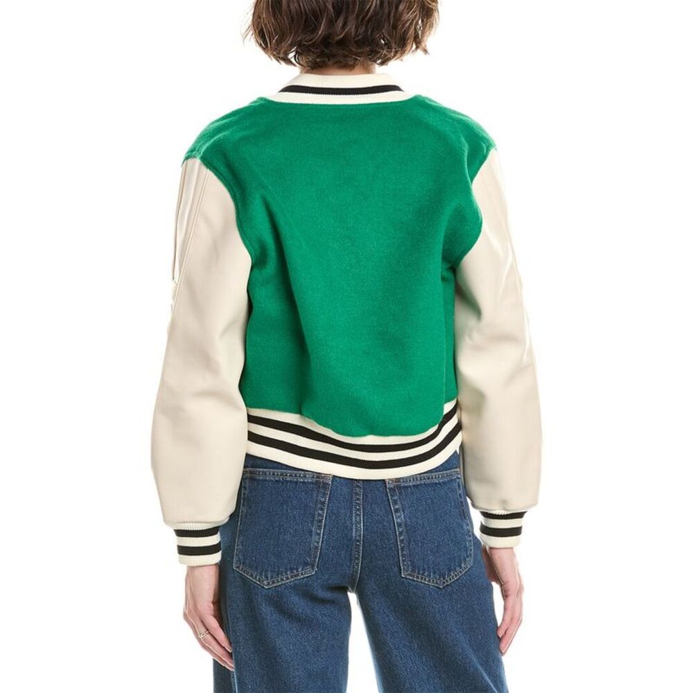 The Great Womens  Varsity Wool & Leather-Blend Bomber Jacket, Green - Picture 2 of 3